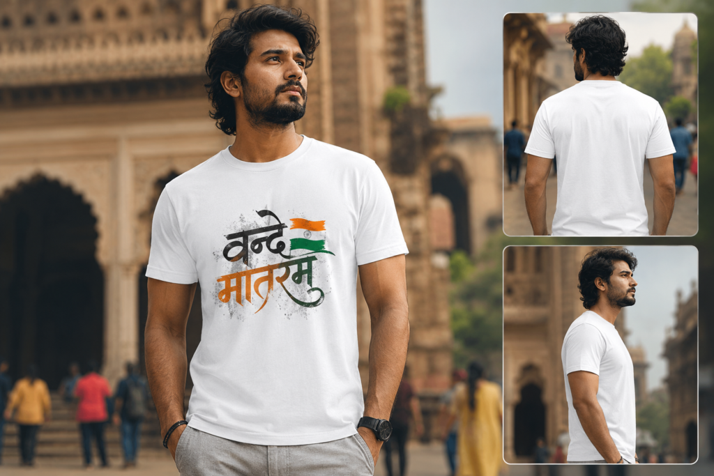 Vande Mataram Couple T-Shirt – Premium 220 GSM 100% Cotton Patriotic Matching Tee