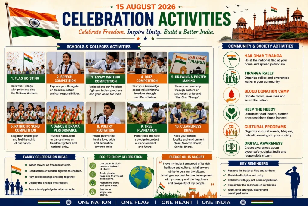 Independence Day Celebration Activities 15 August 2026 Independence Day celebration activities for schools, colleges and communities