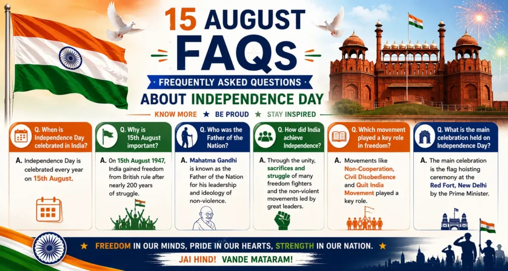 15 August 2026 Independence Day 15 August 2026 Independence Day frequently asked questions infographic with answers