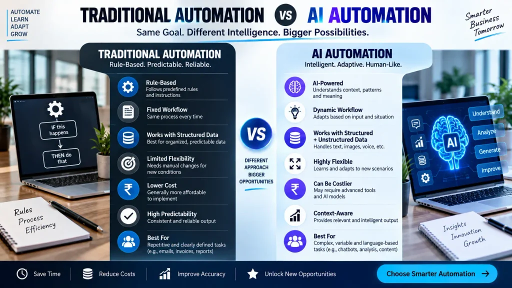 Traditional automation vs AI automation differences and features comparison