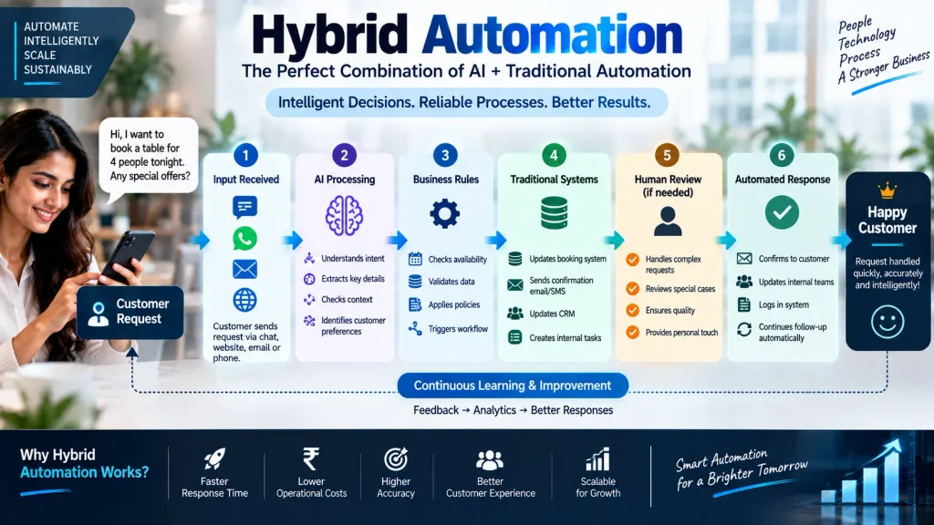 Hybrid automation workflow combining AI and traditional business automation